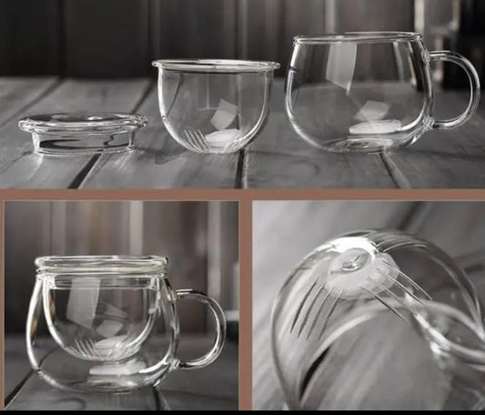 Clear Glass Teacup with Infusion and Lid set